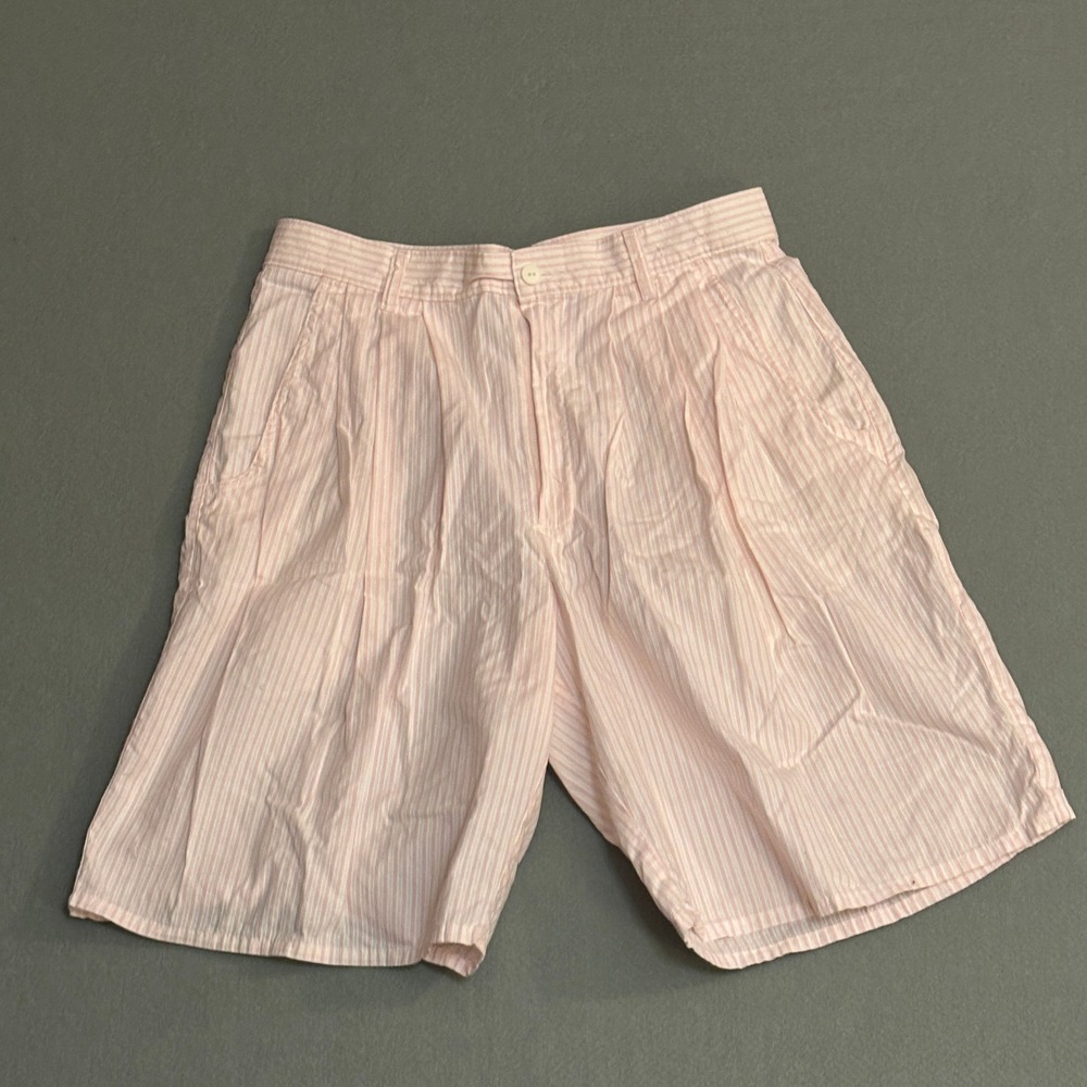 Vintage Benetton Pink White Striped Pleated Shorts Made in USA Womens 28 90's